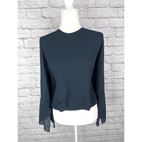 FRACOMINA Women's Navy Crop/Tie Back Flare Sleeve Blouse - Picture 1 of 6